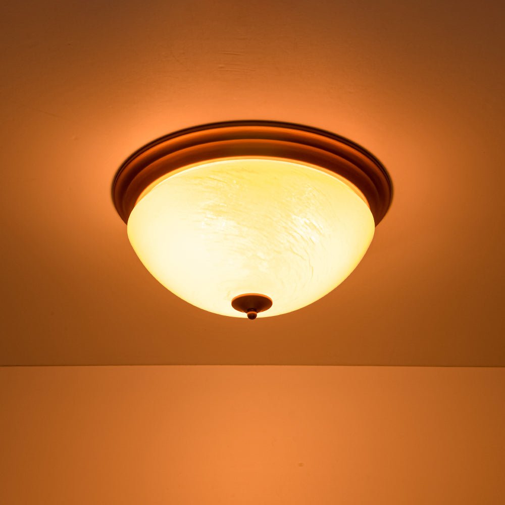 Gold Mid-Century Alabaster Glass Shade Flush Mount Light