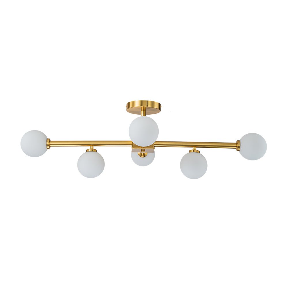 Gold Sputnik Frosted Glass Globe Semi Flush Mount Chandelier