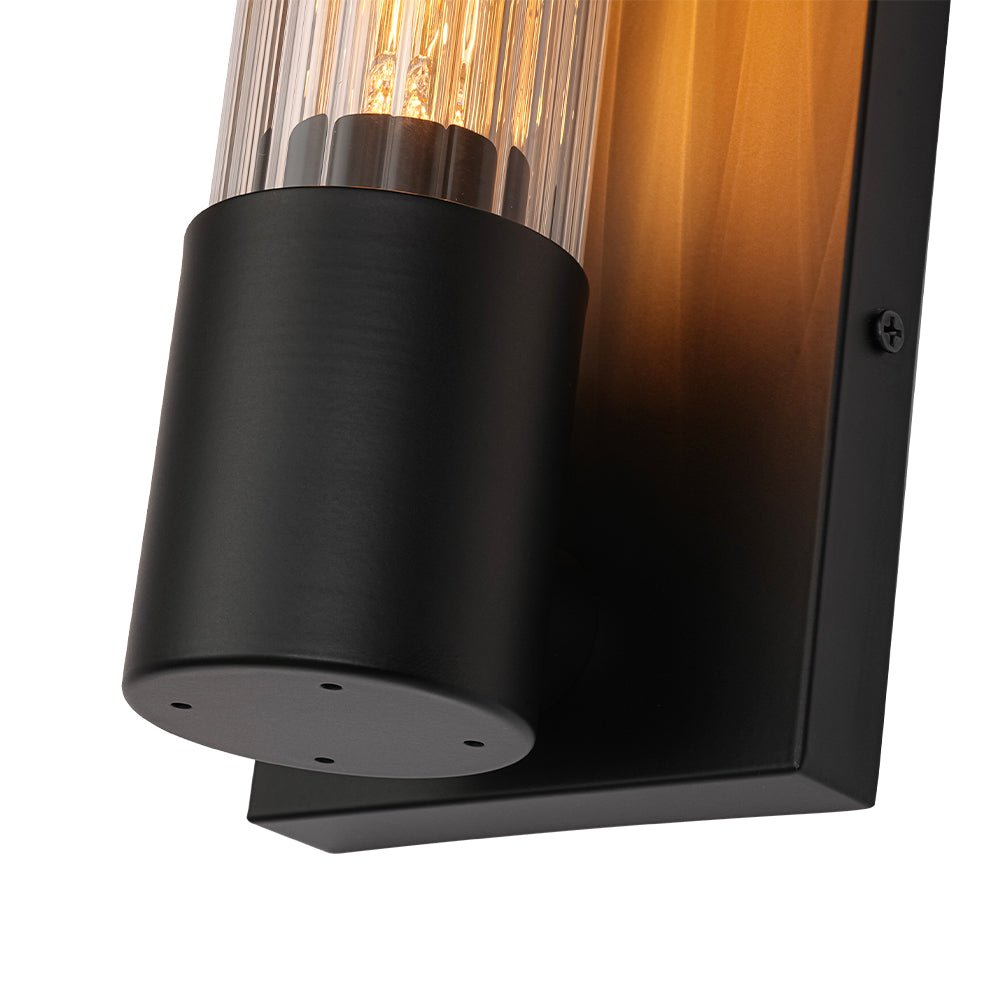 Industrial Black Reeded Glass Linear Tube Wall Light