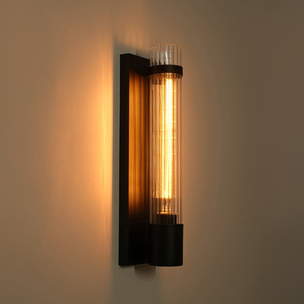 Industrial Black Reeded Glass Linear Tube Wall Light