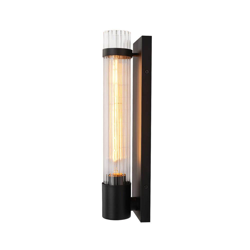 Industrial Black Reeded Glass Linear Tube Wall Light