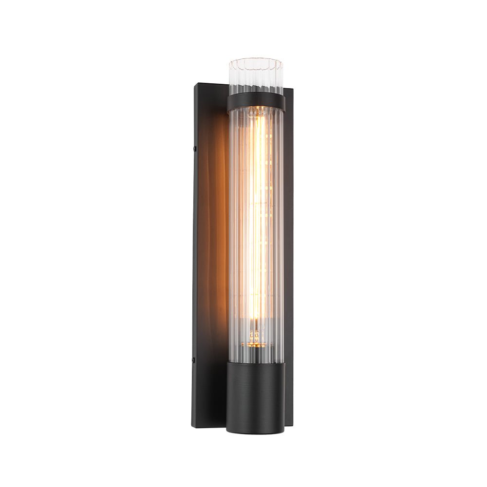 Industrial Black Reeded Glass Linear Tube Wall Light