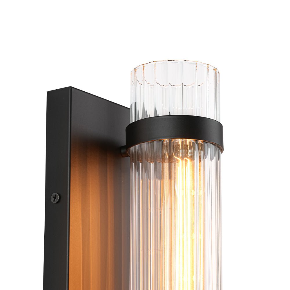 Industrial Black Reeded Glass Linear Tube Wall Light