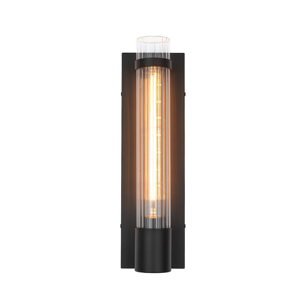 Industrial Black Reeded Glass Linear Tube Wall Light