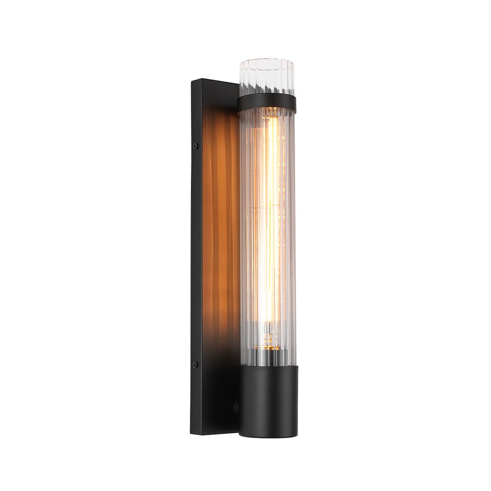 Industrial Black Reeded Glass Linear Tube Wall Light