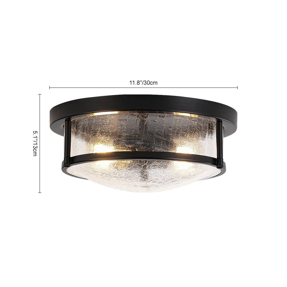Industrial Black Round Crackled Glass Flush Mount Light
