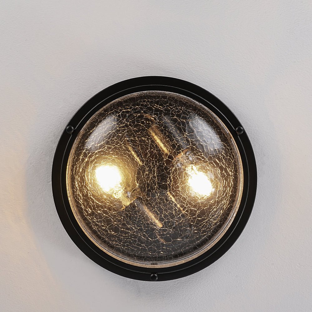 Industrial Black Round Crackled Glass Flush Mount Light