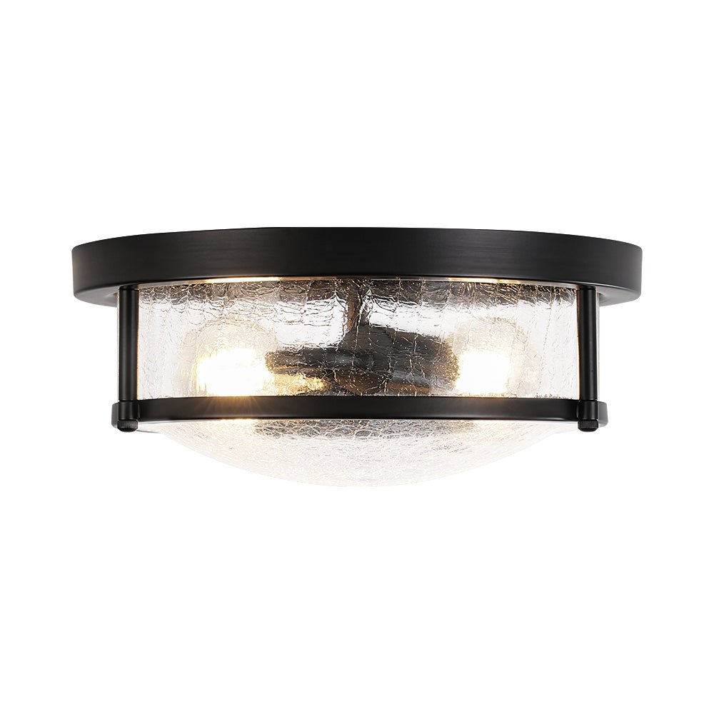 Industrial Black Round Crackled Glass Flush Mount Light