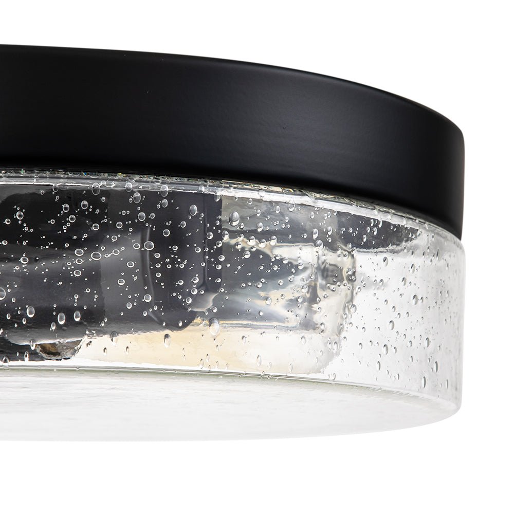 Industrial Black Round Seeded Glass Flush Mount Light