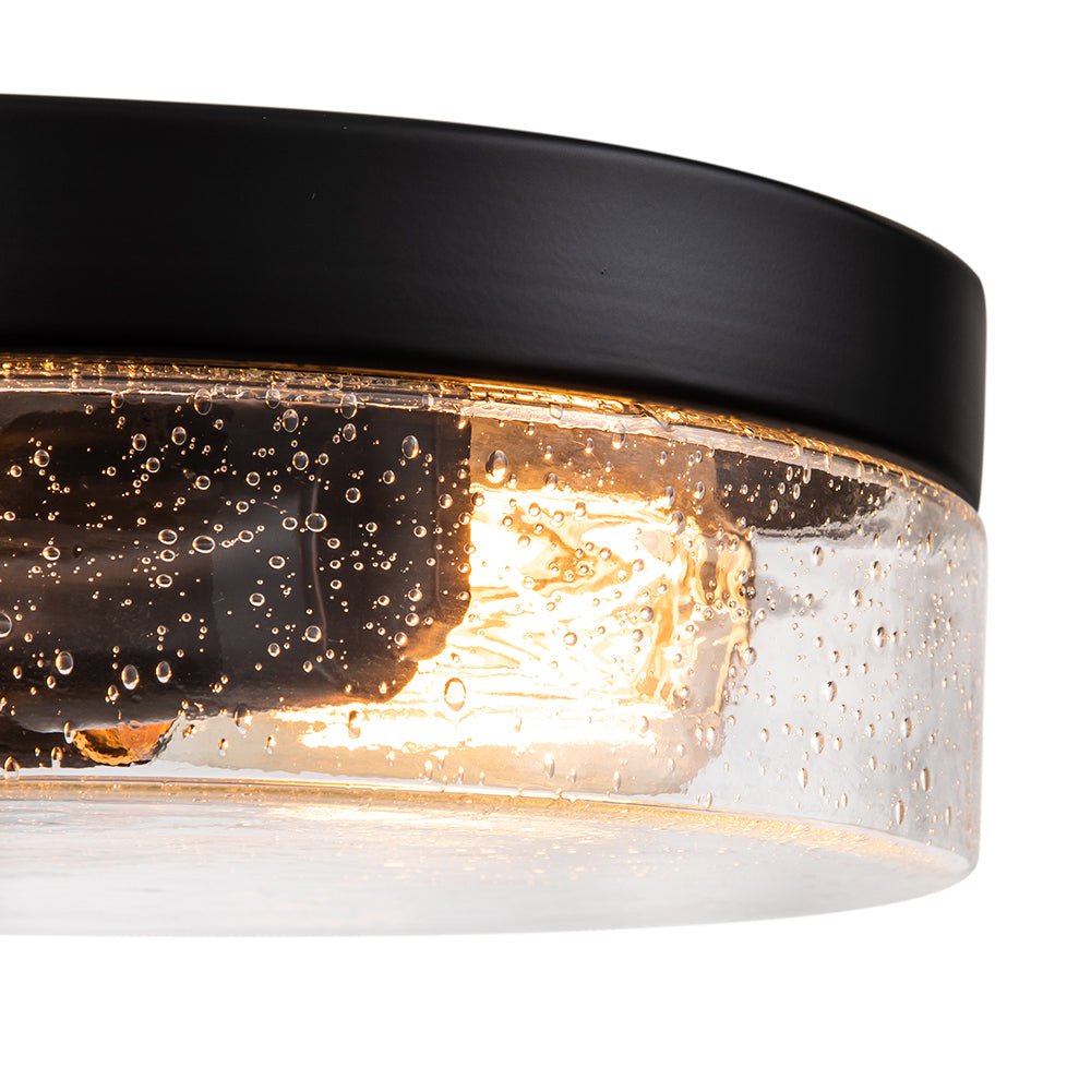 Industrial Black Round Seeded Glass Flush Mount Light