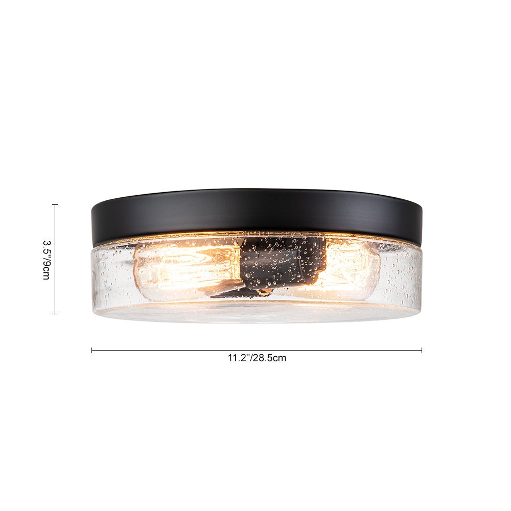 Industrial Black Round Seeded Glass Flush Mount Light