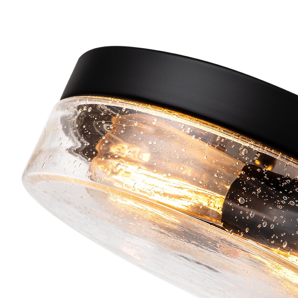 Industrial Black Round Seeded Glass Flush Mount Light