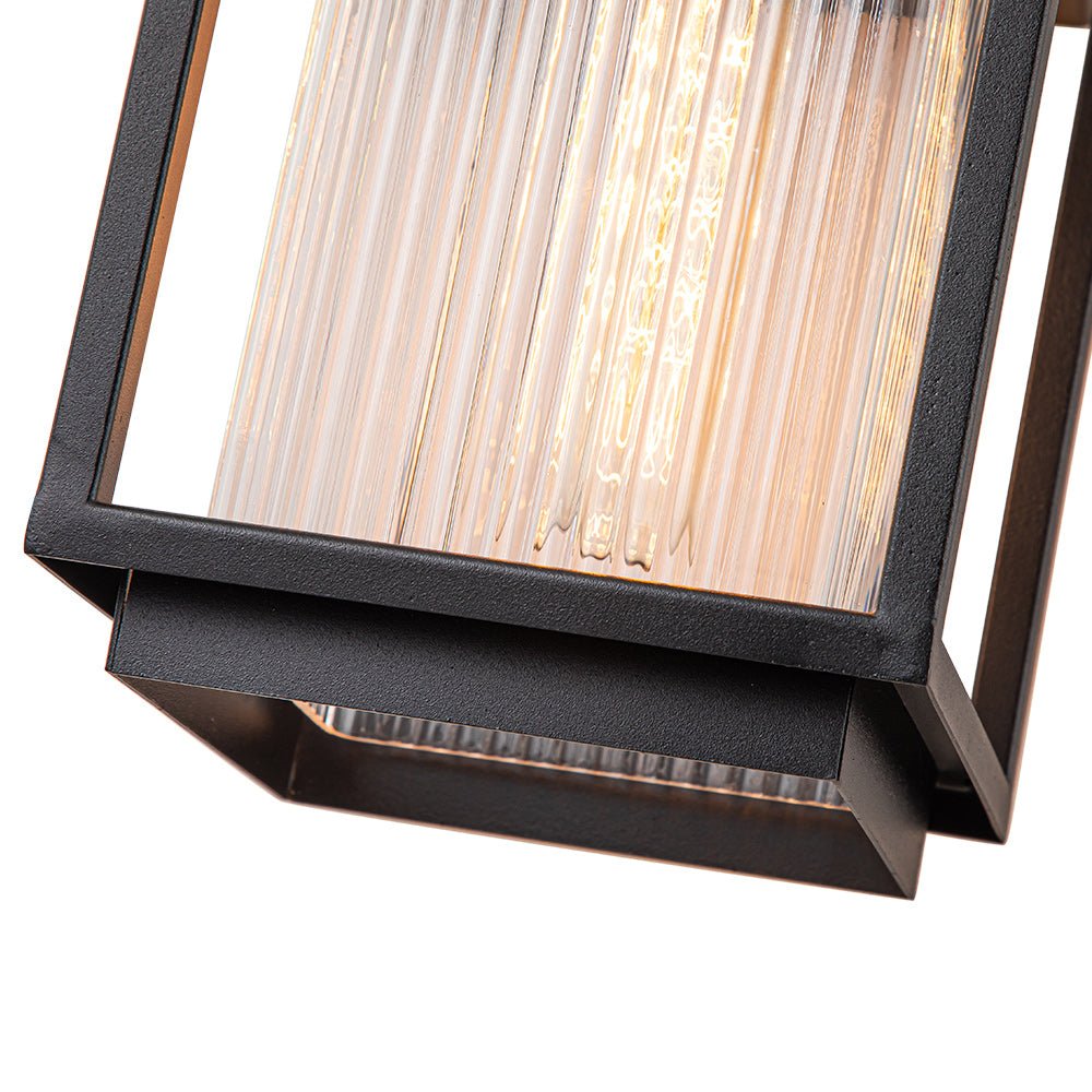 IP23 1-Light Black Ribbed Glass Outdoor Wall Lantern