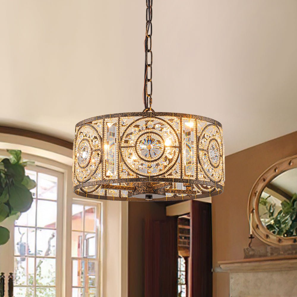 (OpenBox) Luxe Moroccan Antique Crystal Drum Cage Chandelier