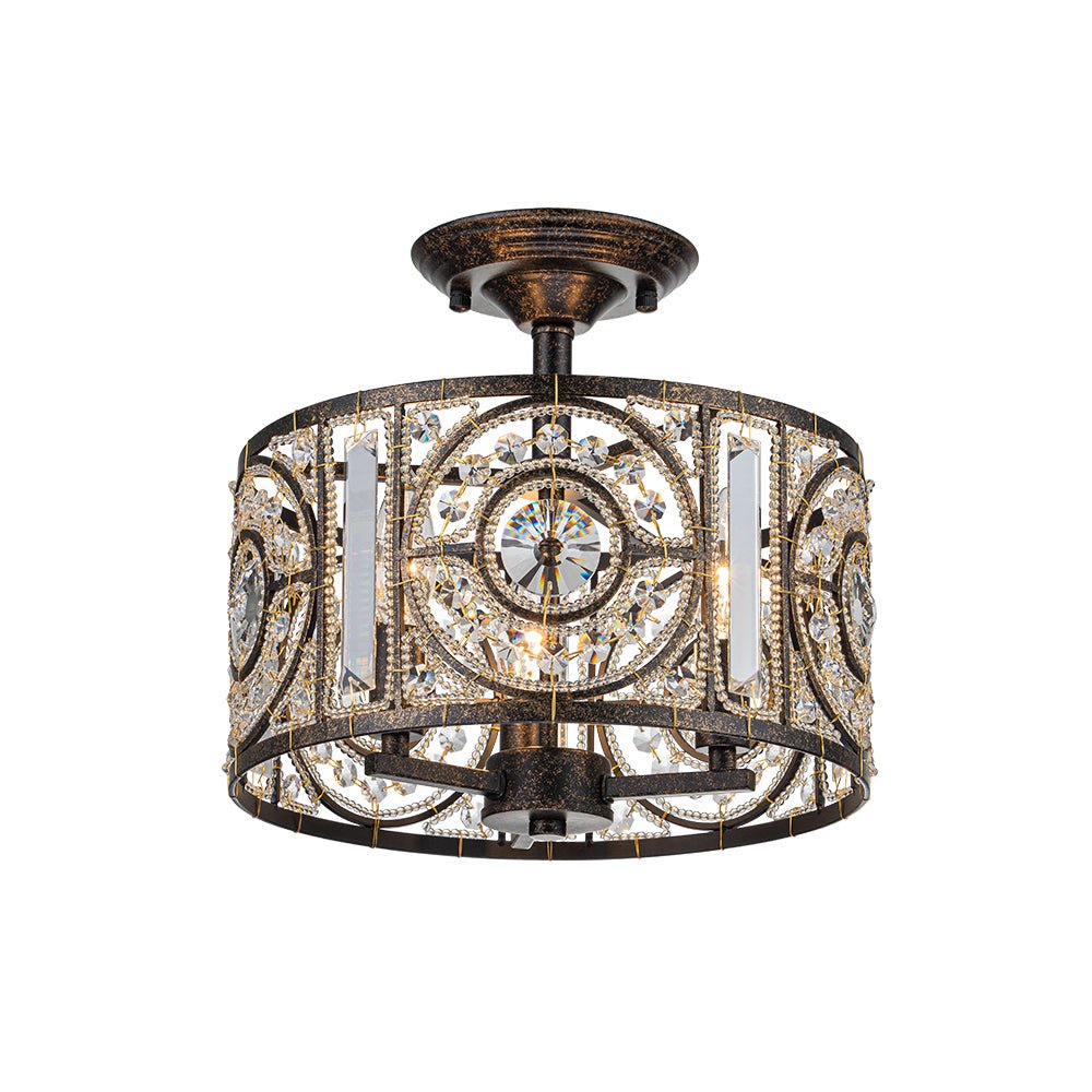 Luxe Moroccan Antique Crystal Drum Semi Flush Mount