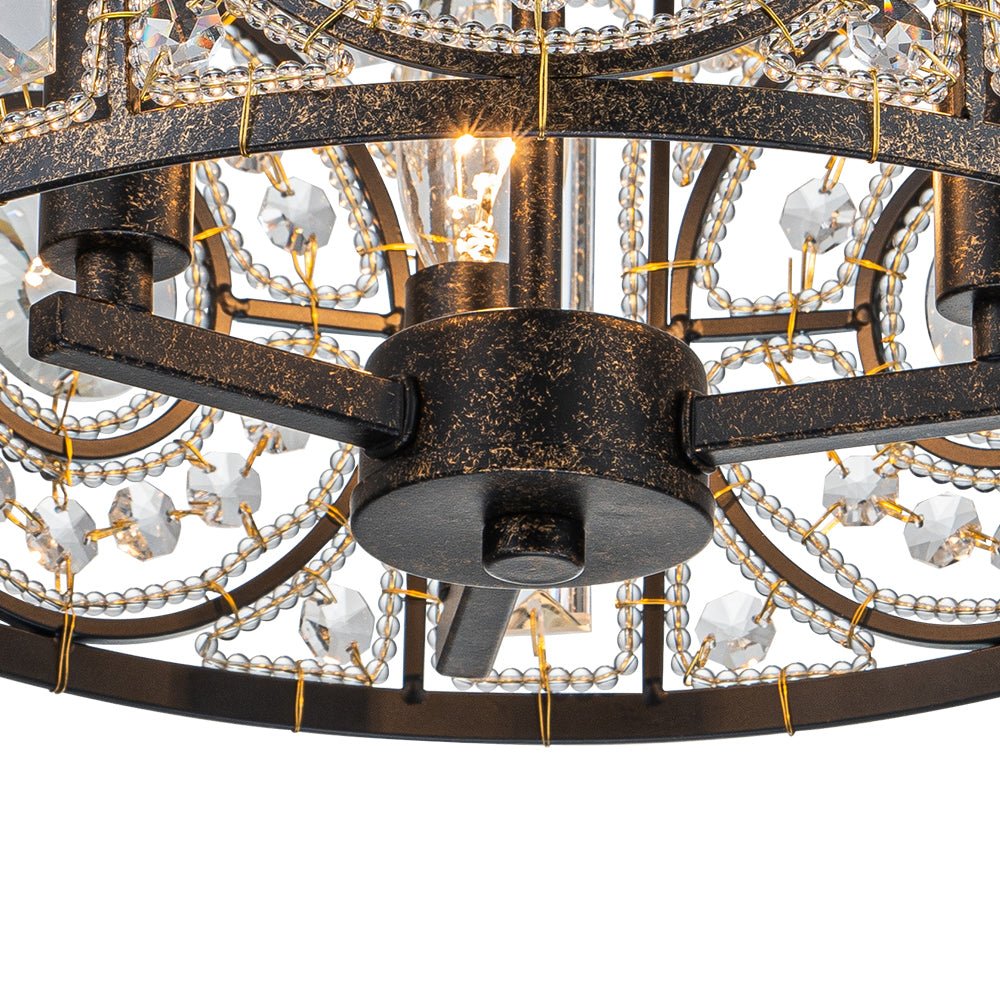 Luxe Moroccan Antique Crystal Drum Semi Flush Mount