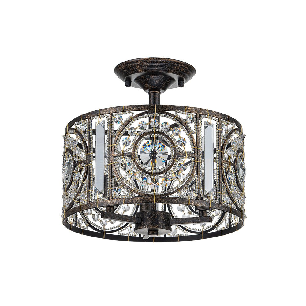 Luxe Moroccan Antique Crystal Drum Semi Flush Mount