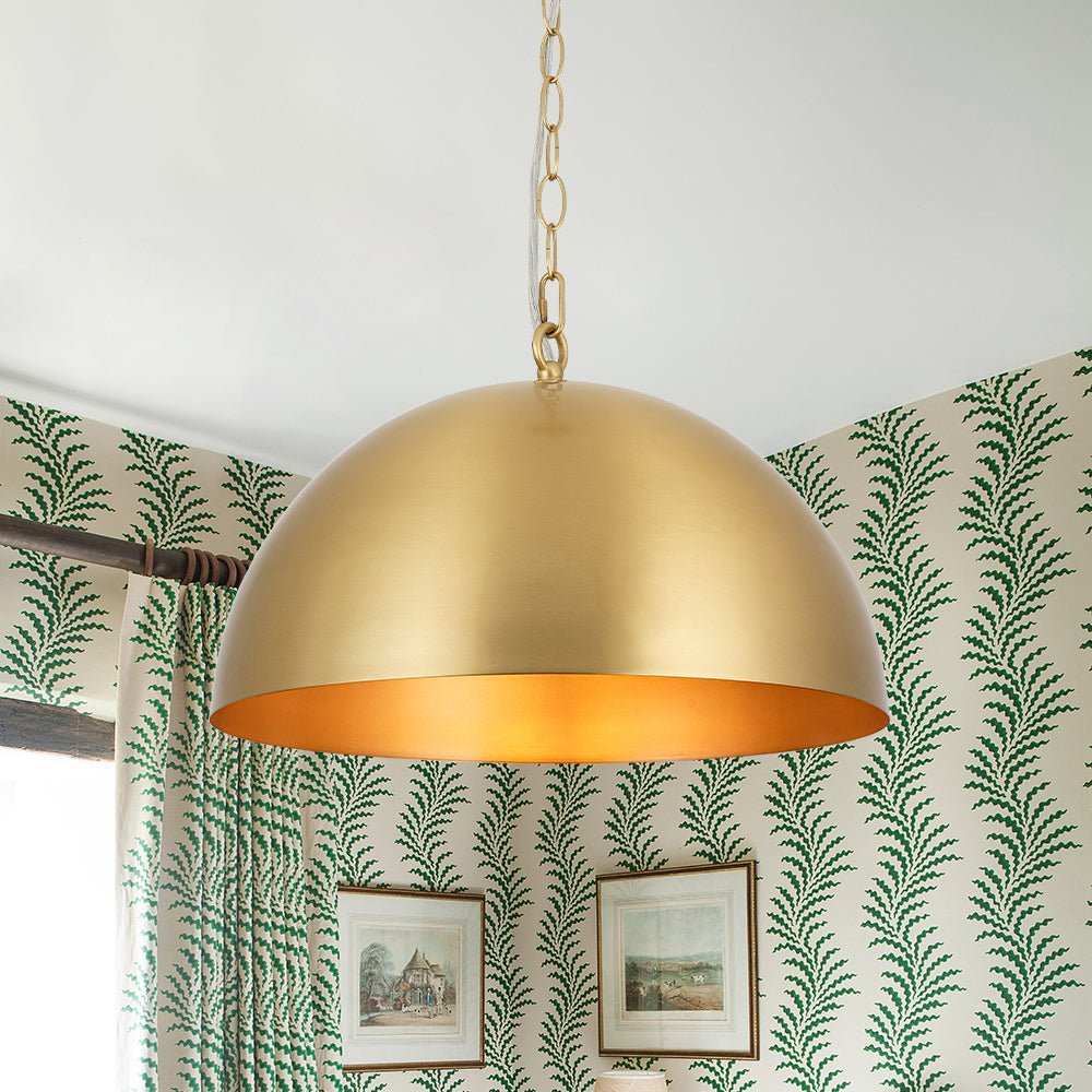 Luxe Oversized Brushed Brass Iron Large Dome Pendant Light