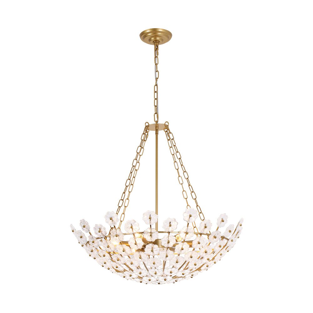 Luxe Sculpture Bloom Glass Floral Brass Basket Chandelier