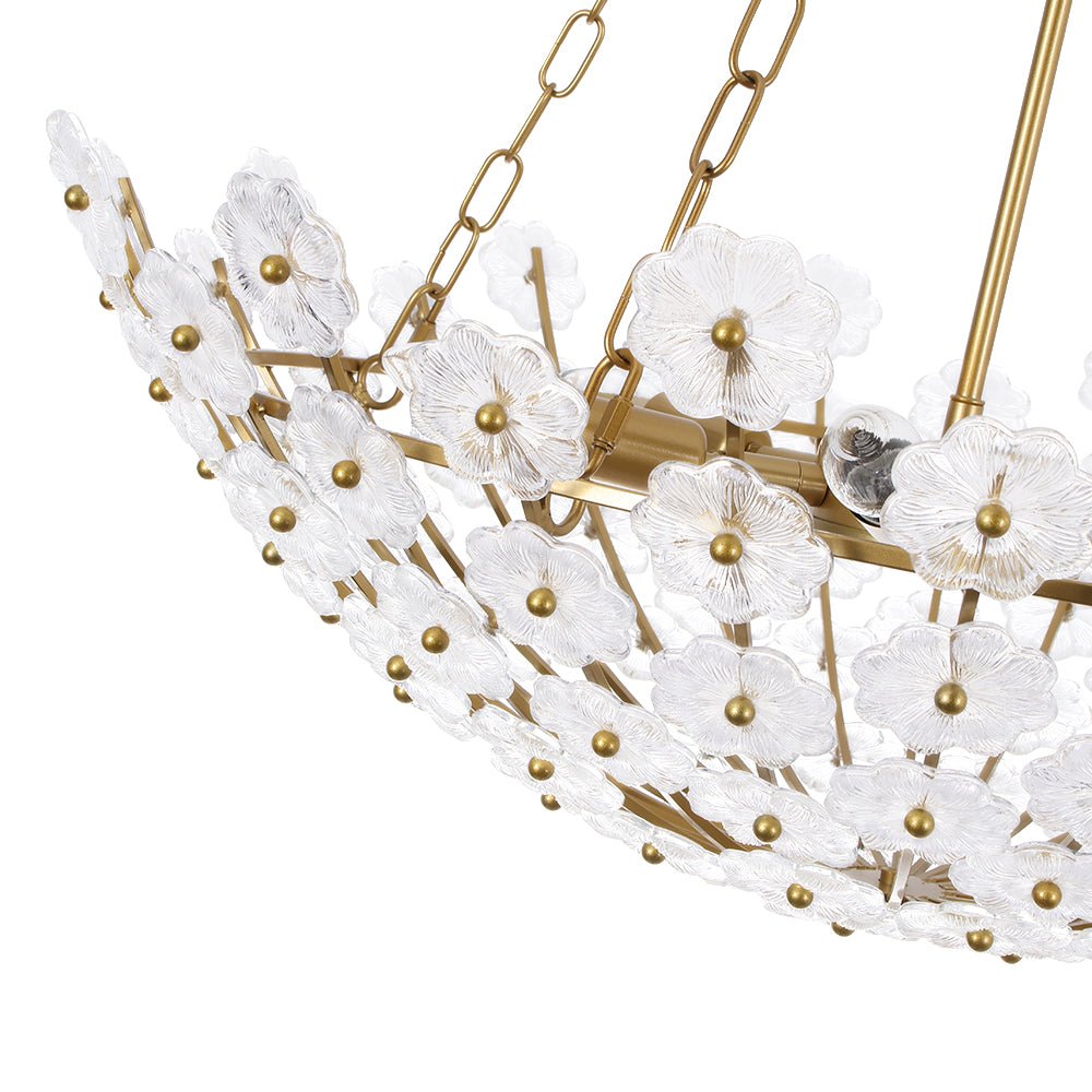 Luxe Sculpture Bloom Glass Floral Brass Basket Chandelier