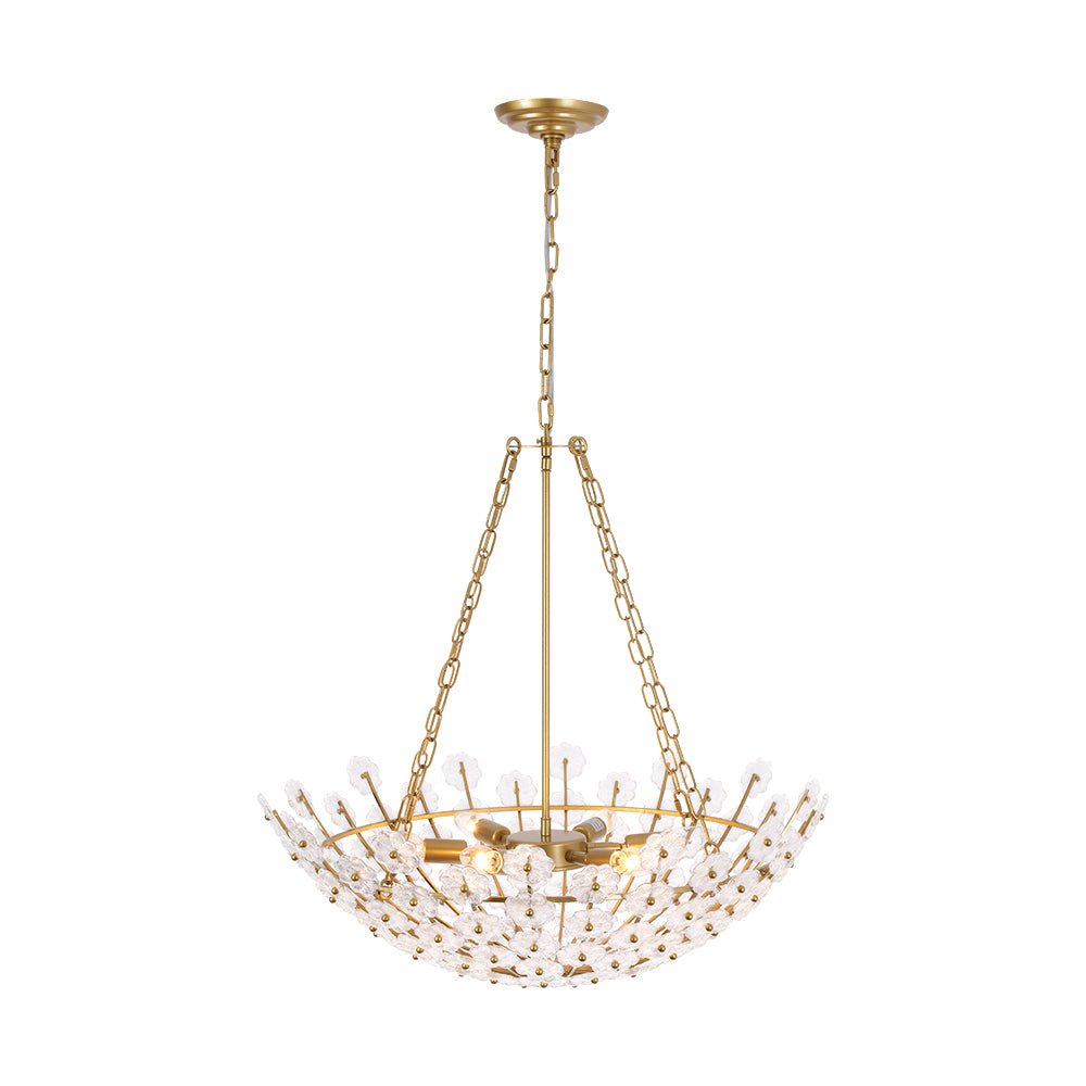 Luxe Sculpture Bloom Glass Floral Brass Basket Chandelier