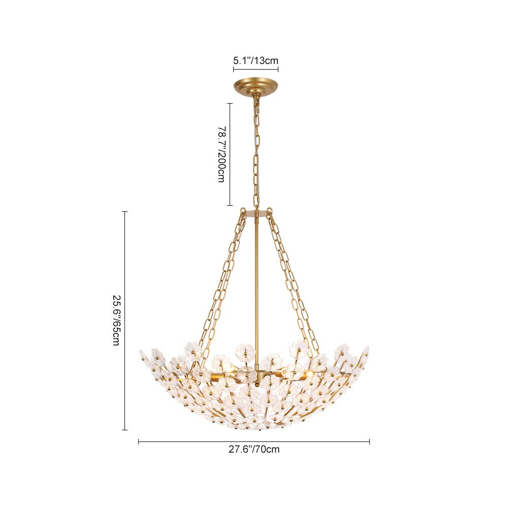 Luxe Sculpture Bloom Glass Floral Brass Basket Chandelier