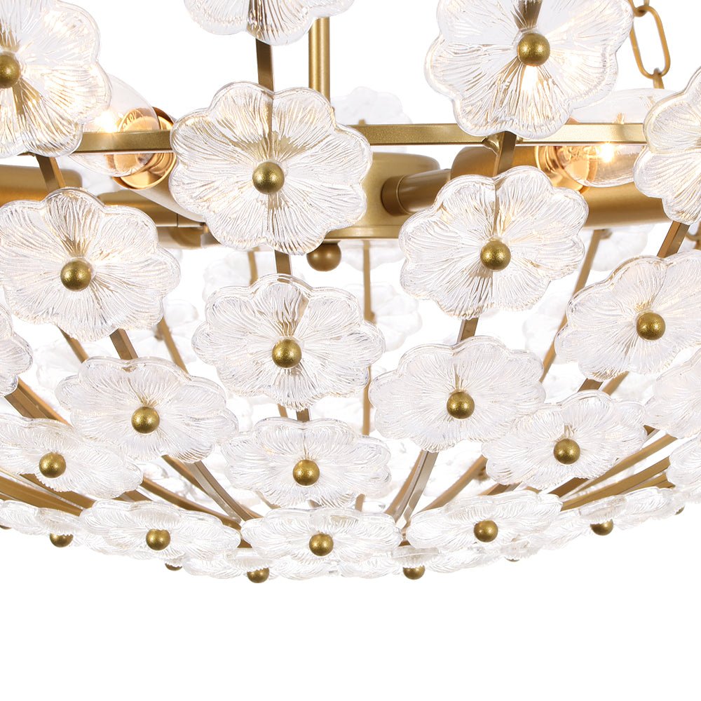 Luxe Sculpture Bloom Glass Floral Brass Basket Chandelier