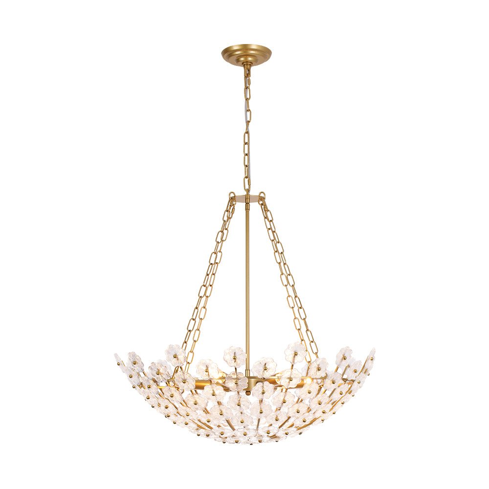 Luxe Sculpture Bloom Glass Floral Brass Basket Chandelier