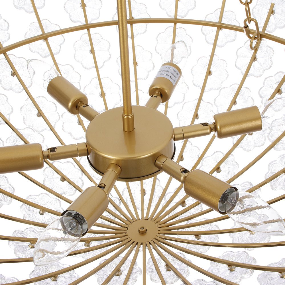 Luxe Sculpture Bloom Glass Floral Brass Basket Chandelier