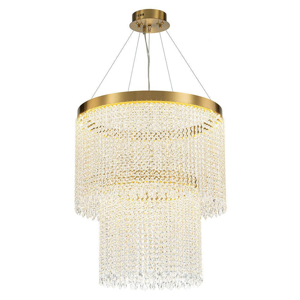 Luxury 2-Tier LED Cascade Crystal Round Chandelier
