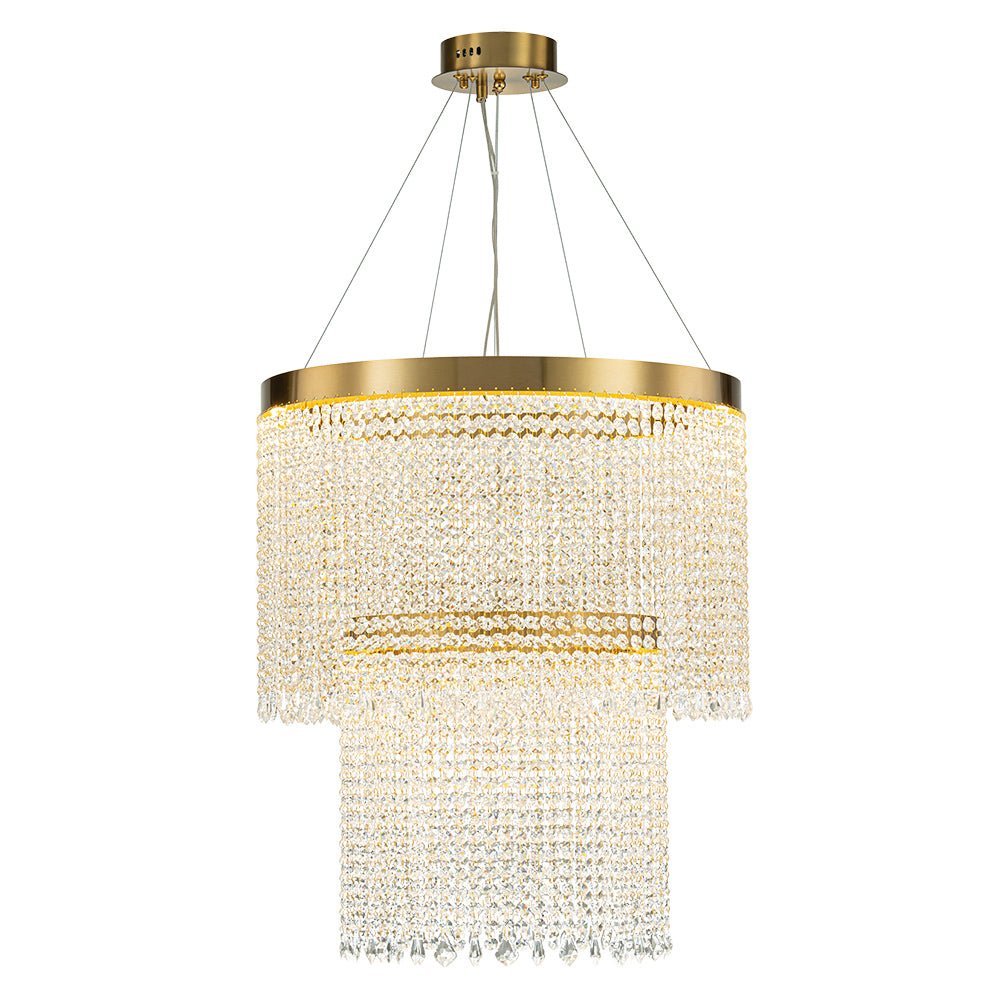Luxury 2-Tier LED Cascade Crystal Round Chandelier