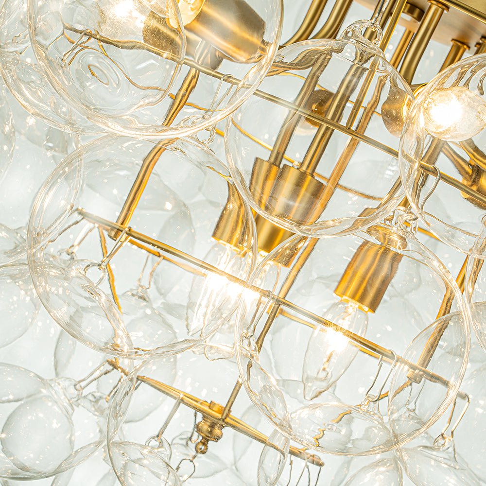 Luxury Brass Cluster Clear Glass Globe Bubble Chandelier