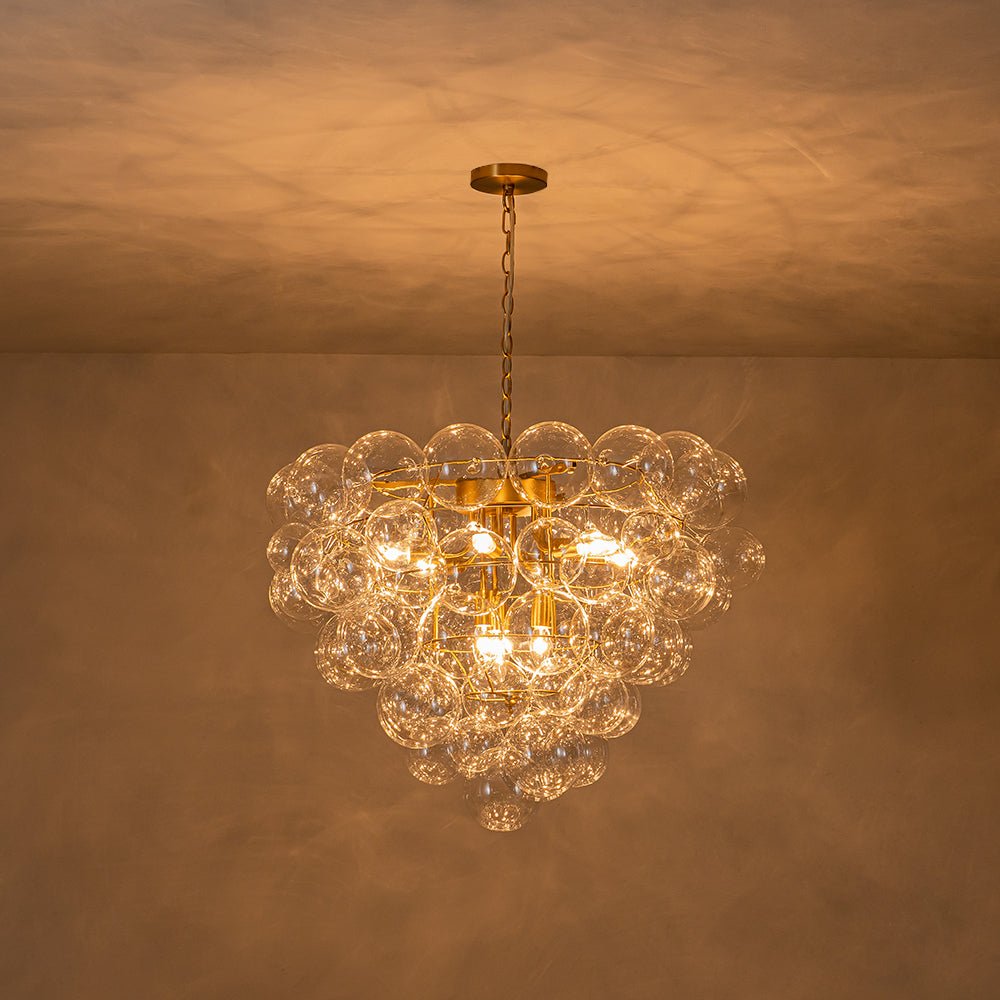 Luxury Brass Cluster Clear Glass Globe Bubble Chandelier
