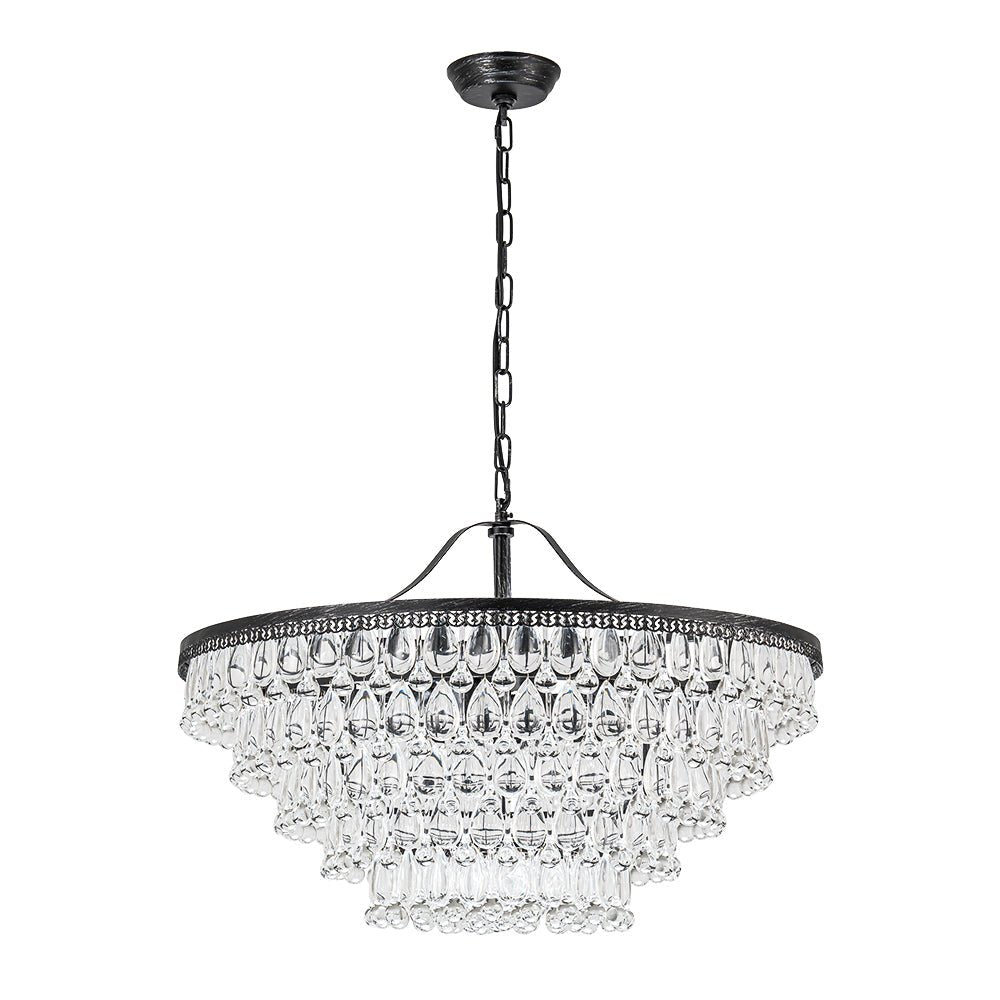 Luxury Glam Tiered Crystal Raindrop Round Chandelier