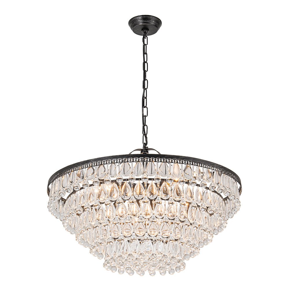 Luxury Glam Tiered Crystal Raindrop Round Chandelier