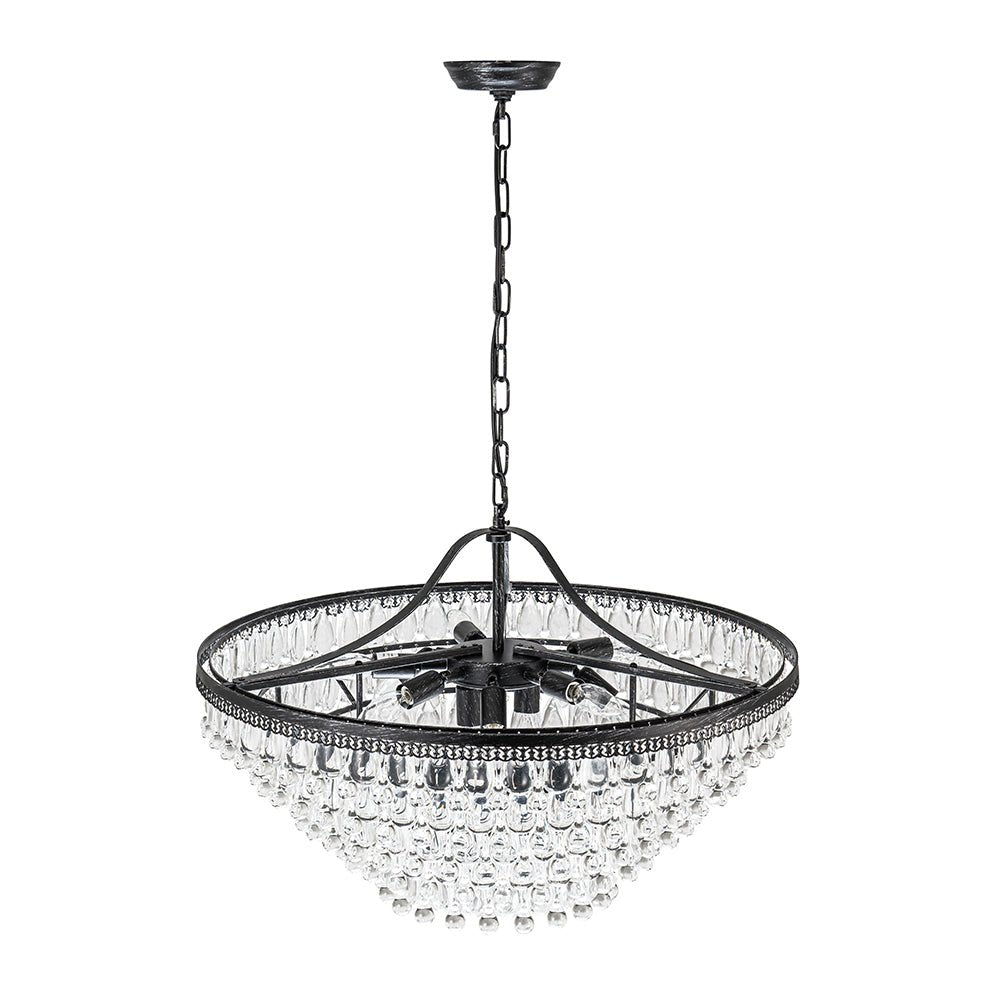 Luxury Glam Tiered Crystal Raindrop Round Chandelier