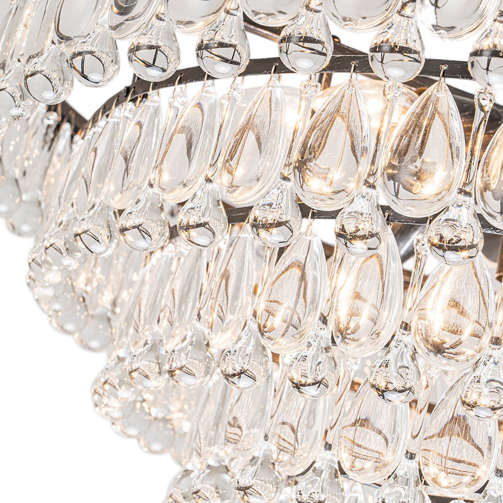 Luxury Glam Tiered Crystal Raindrop Round Chandelier