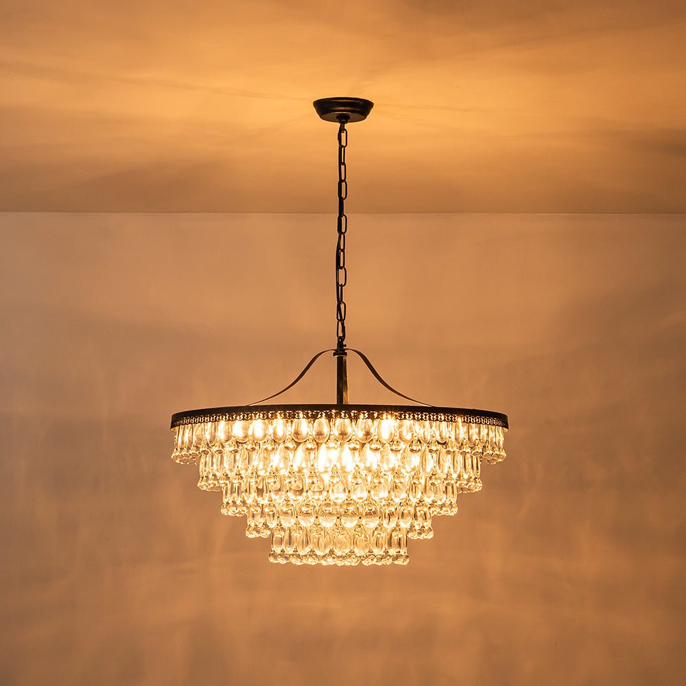 Luxury Glam Tiered Crystal Raindrop Round Chandelier