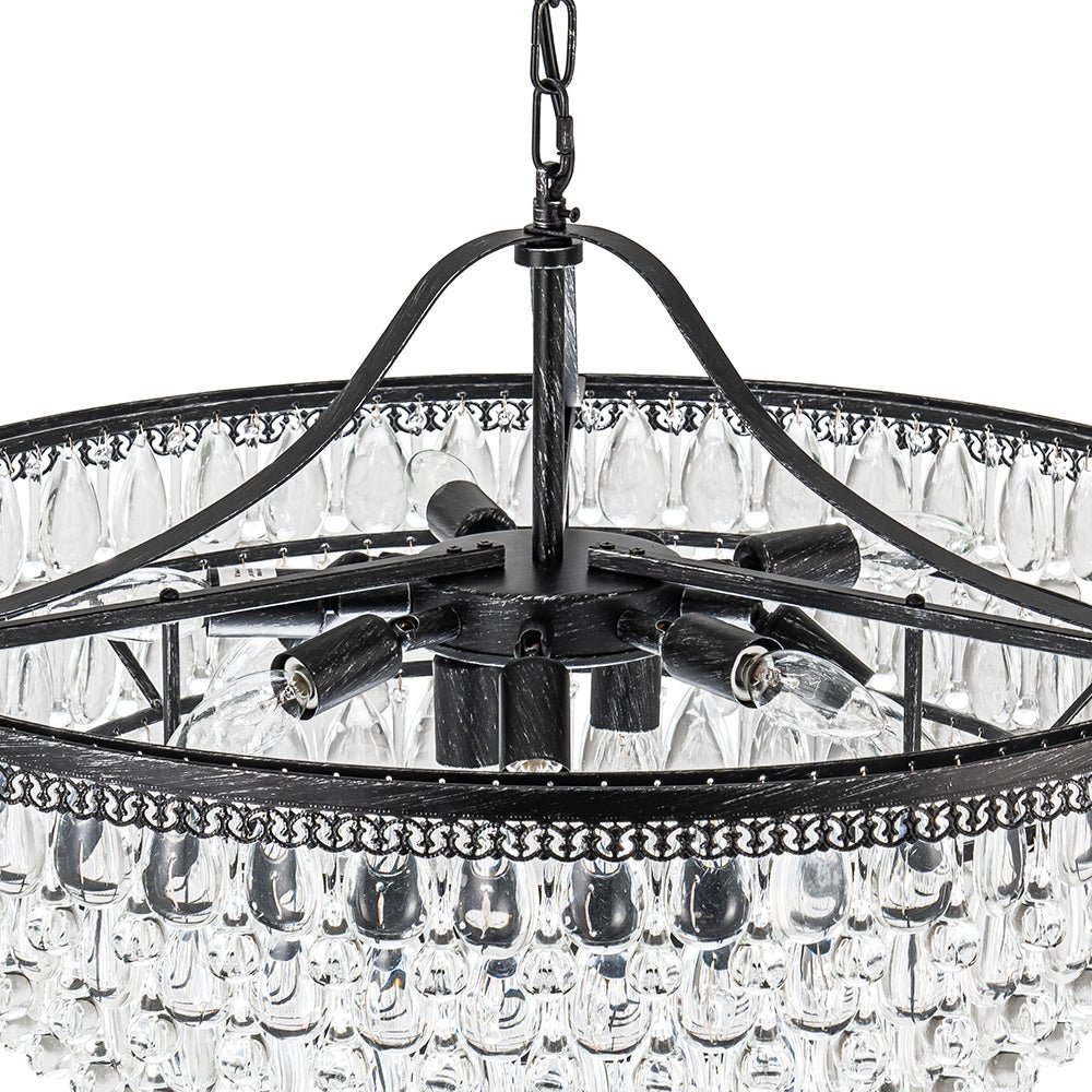 Luxury Glam Tiered Crystal Raindrop Round Chandelier