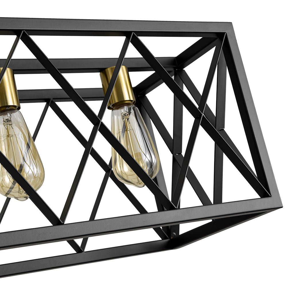 Matte Black 5-Light Cross Framed Box Kitchen Island Chandelier