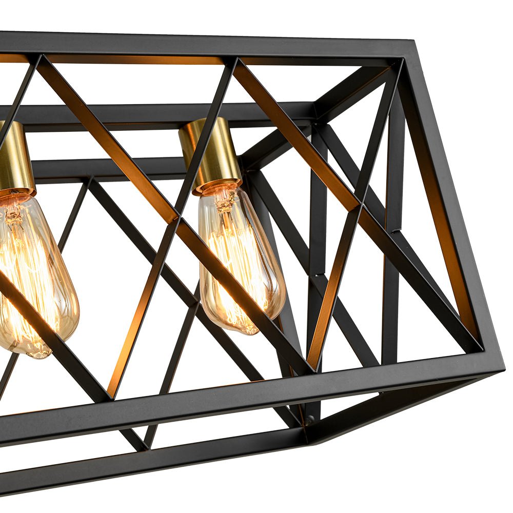 Matte Black 5-Light Cross Framed Box Kitchen Island Chandelier
