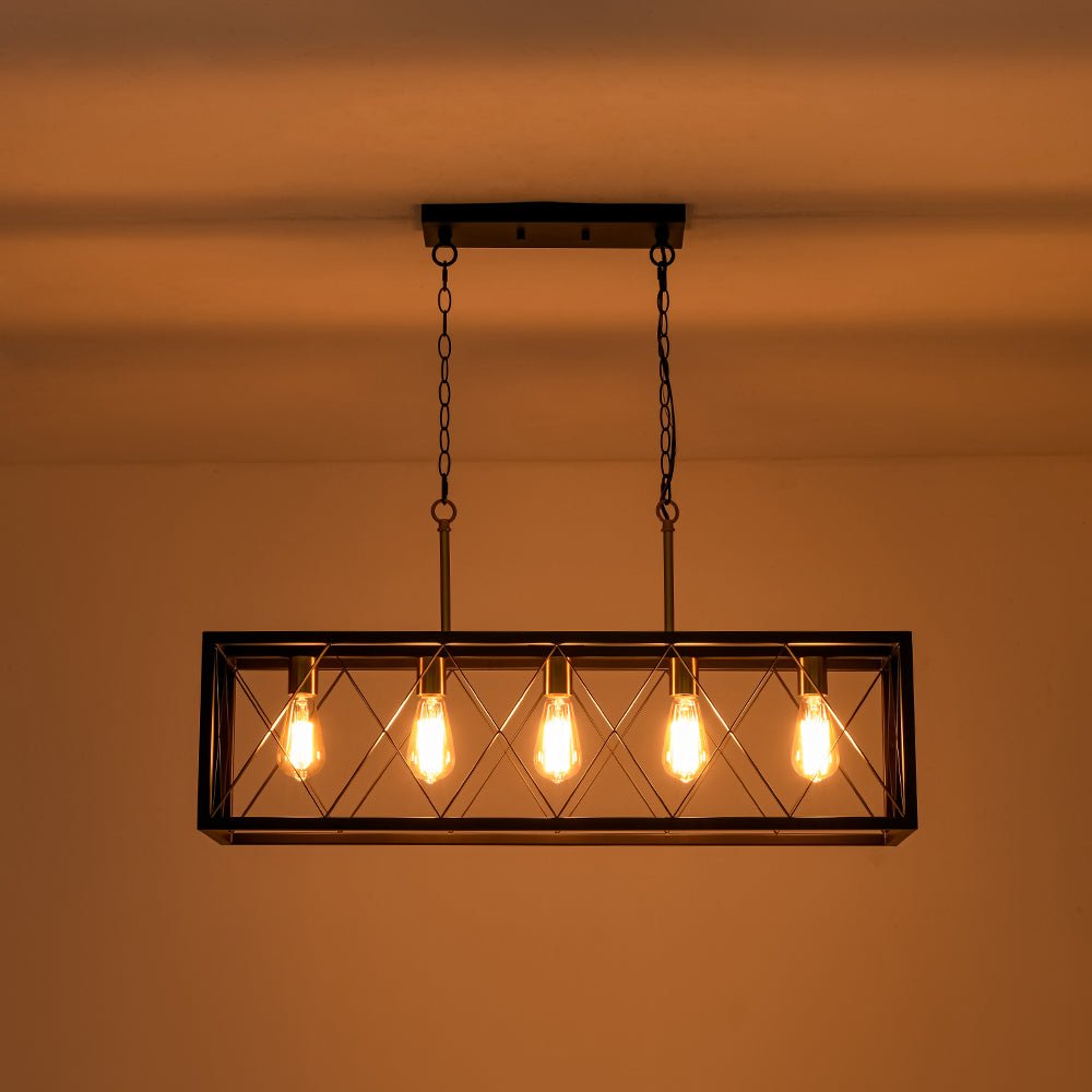 Matte Black 5-Light Cross Framed Box Kitchen Island Chandelier