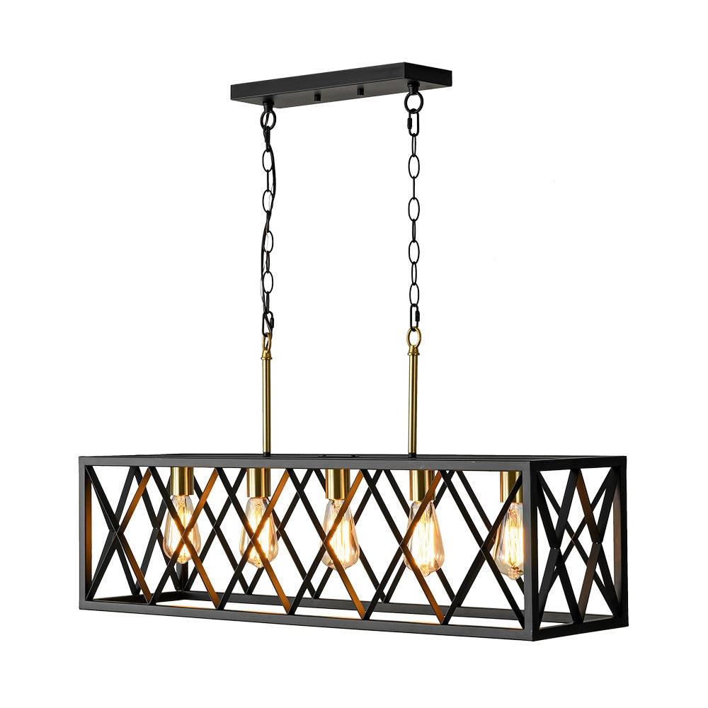 Matte Black 5-Light Cross Framed Box Kitchen Island Chandelier