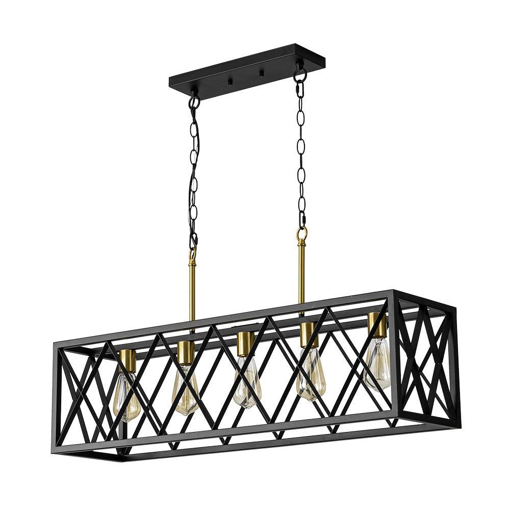 Matte Black 5-Light Cross Framed Box Kitchen Island Chandelier