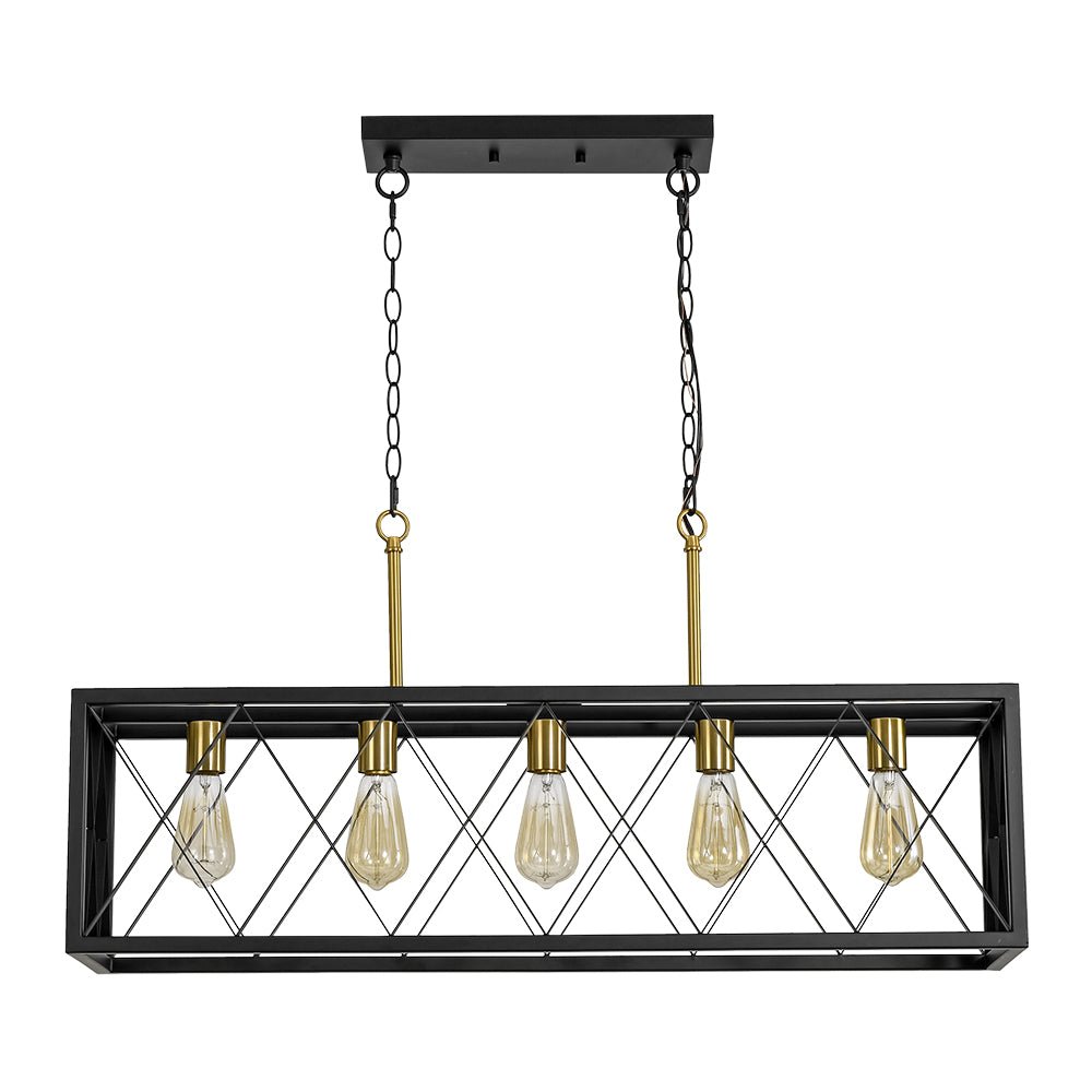Matte Black 5-Light Cross Framed Box Kitchen Island Chandelier