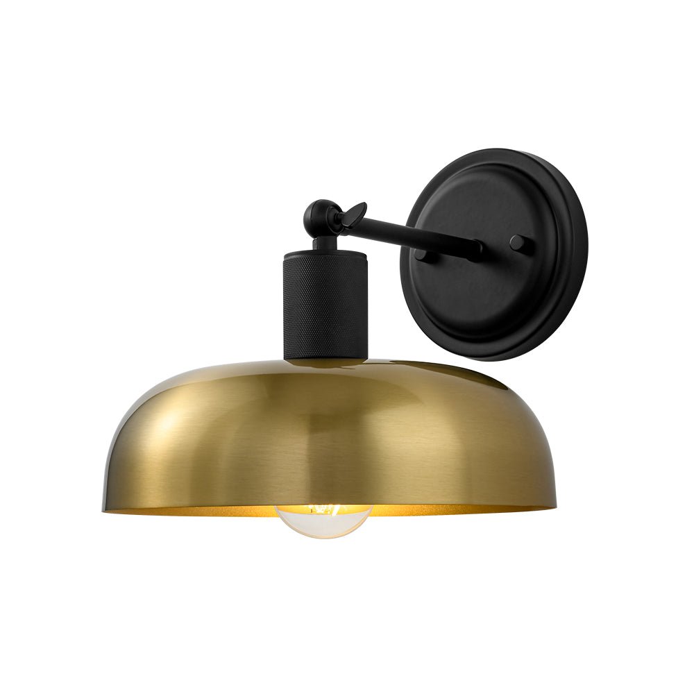 Mid-Century 1-Light Black Brass Metal Dome Wall Sconce