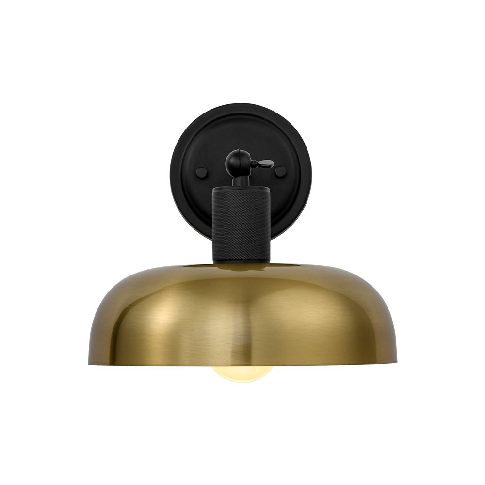 Mid-Century 1-Light Black Brass Metal Dome Wall Sconce