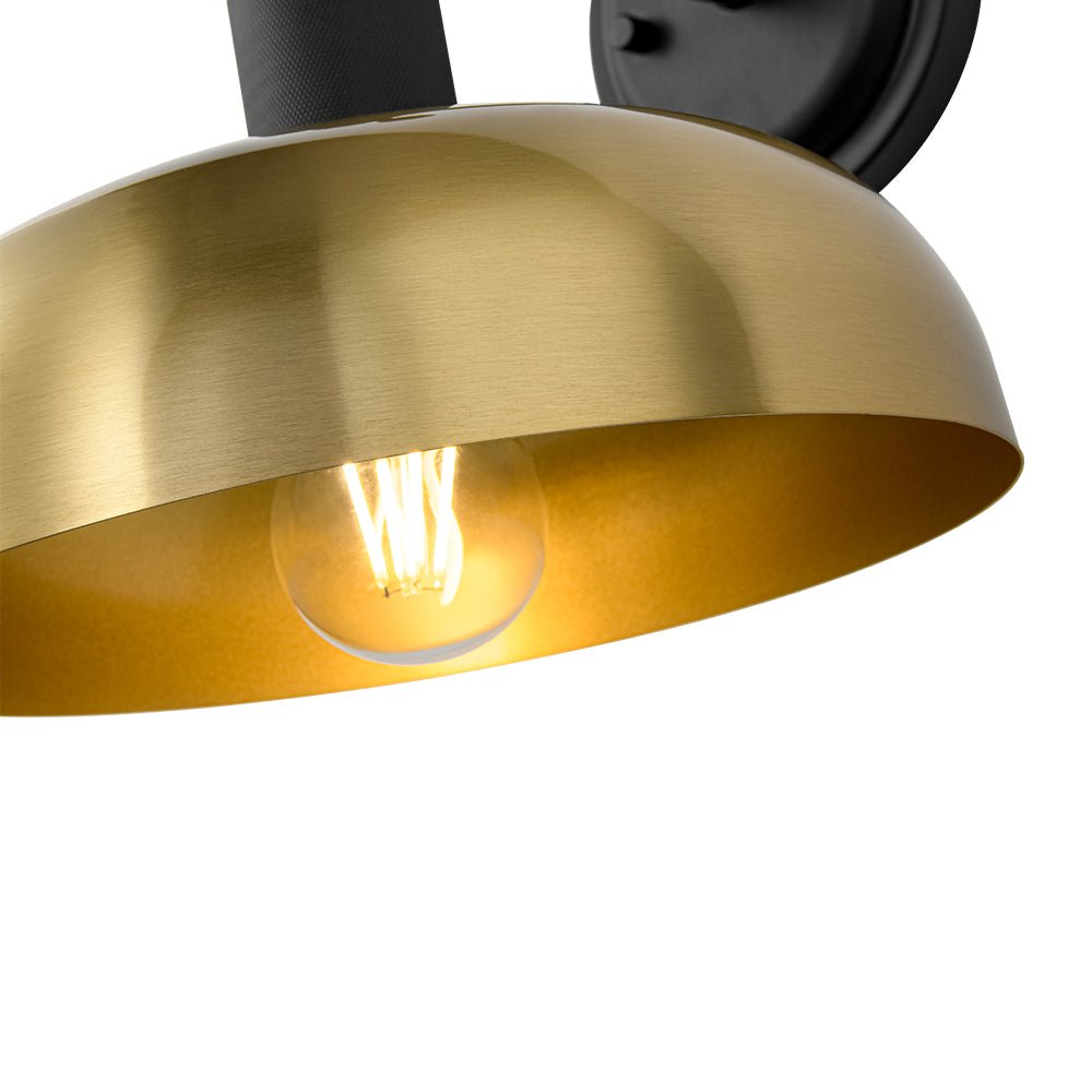Mid-Century 1-Light Black Brass Metal Dome Wall Sconce