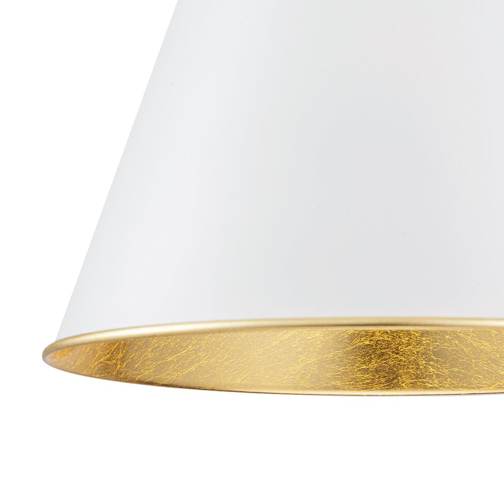 Mid-Century 1-Light White Gold Metal Conical Pendant Light