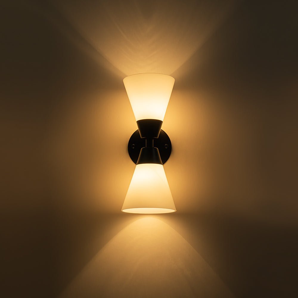 Mid-Century 2-Light Up Down Opal Glass Cone Wall Sconce